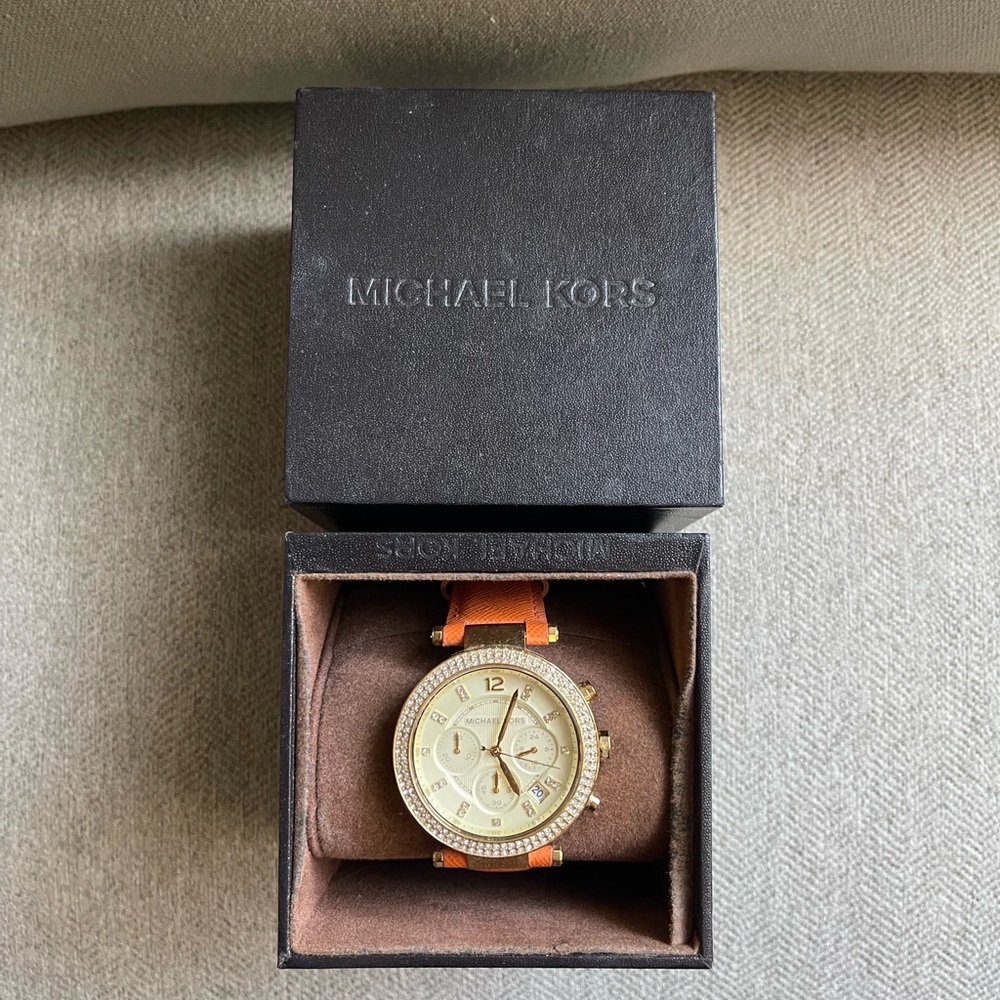 Michael Kors Orange and Gold Chronograph Watch